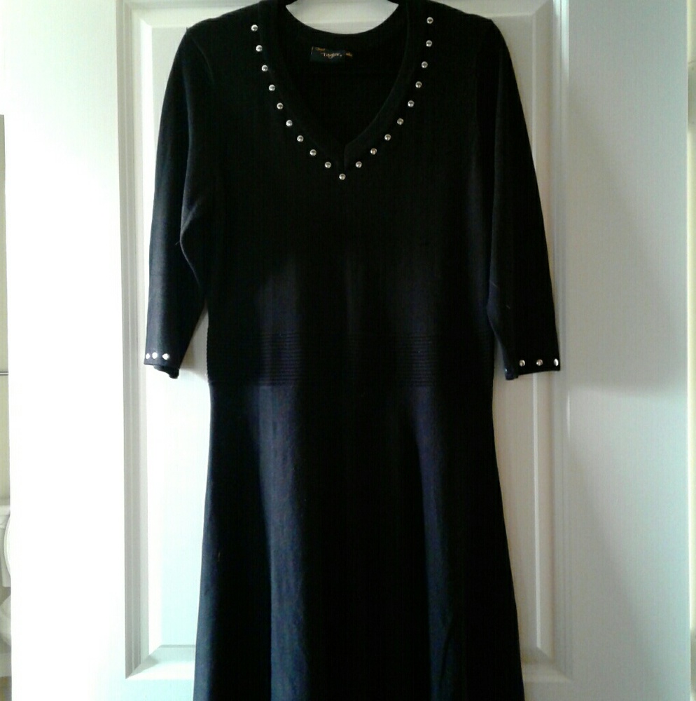 Beautiful Black Knit Sweater Dress with Silver Studs